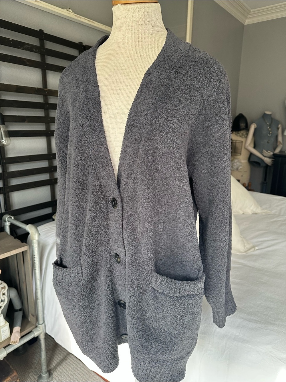 UGG Charcoal Gray Plush Button Front Cardigan, size large
